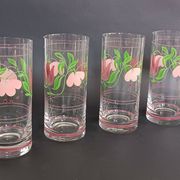 Carafe and four glasses in painted crystal, Hartzviller crystal factory, 1970