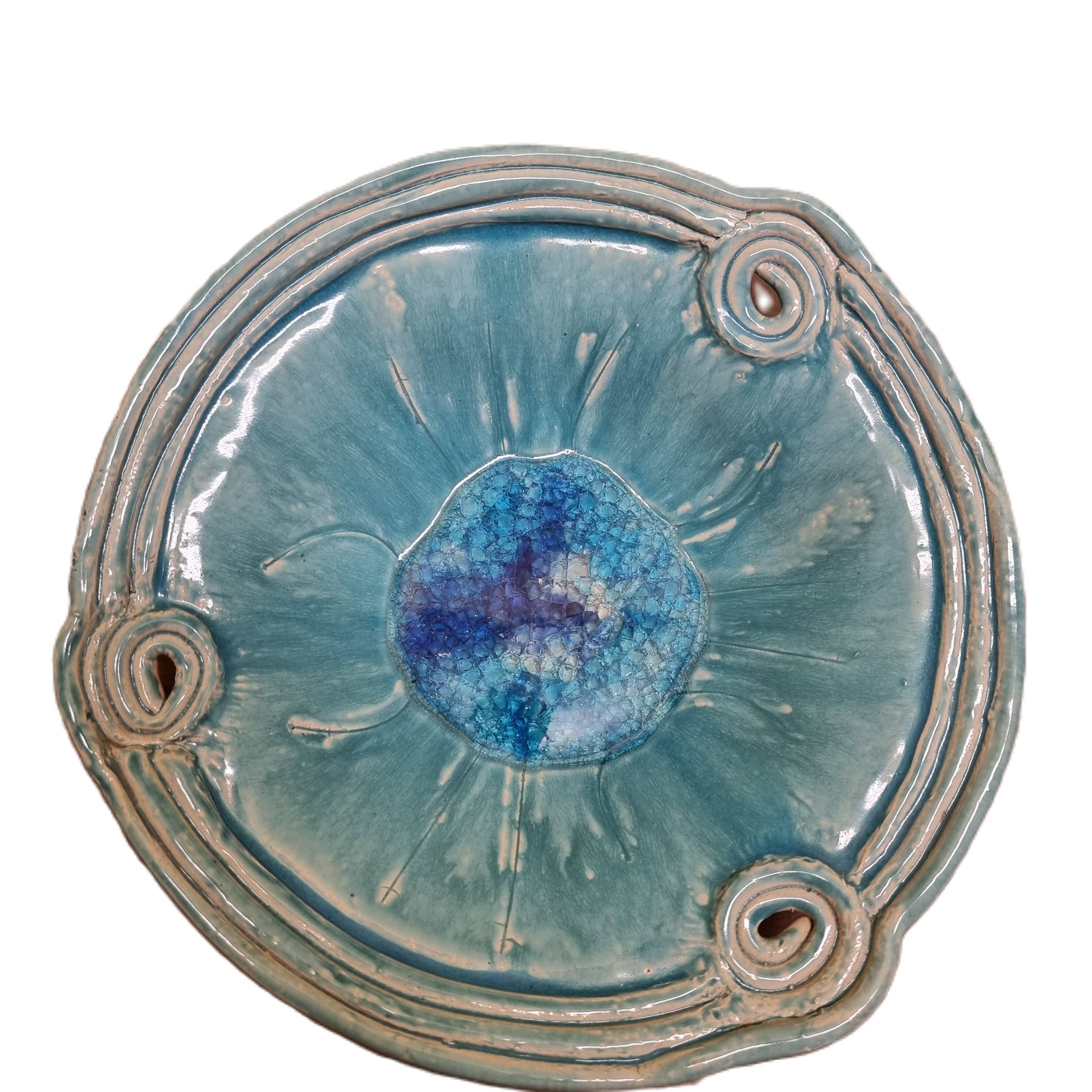 Blue Glazed Ceramic Fruit Bowl, 21st Century