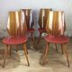 Lot of 4 chairs 1960s skai red compass feet