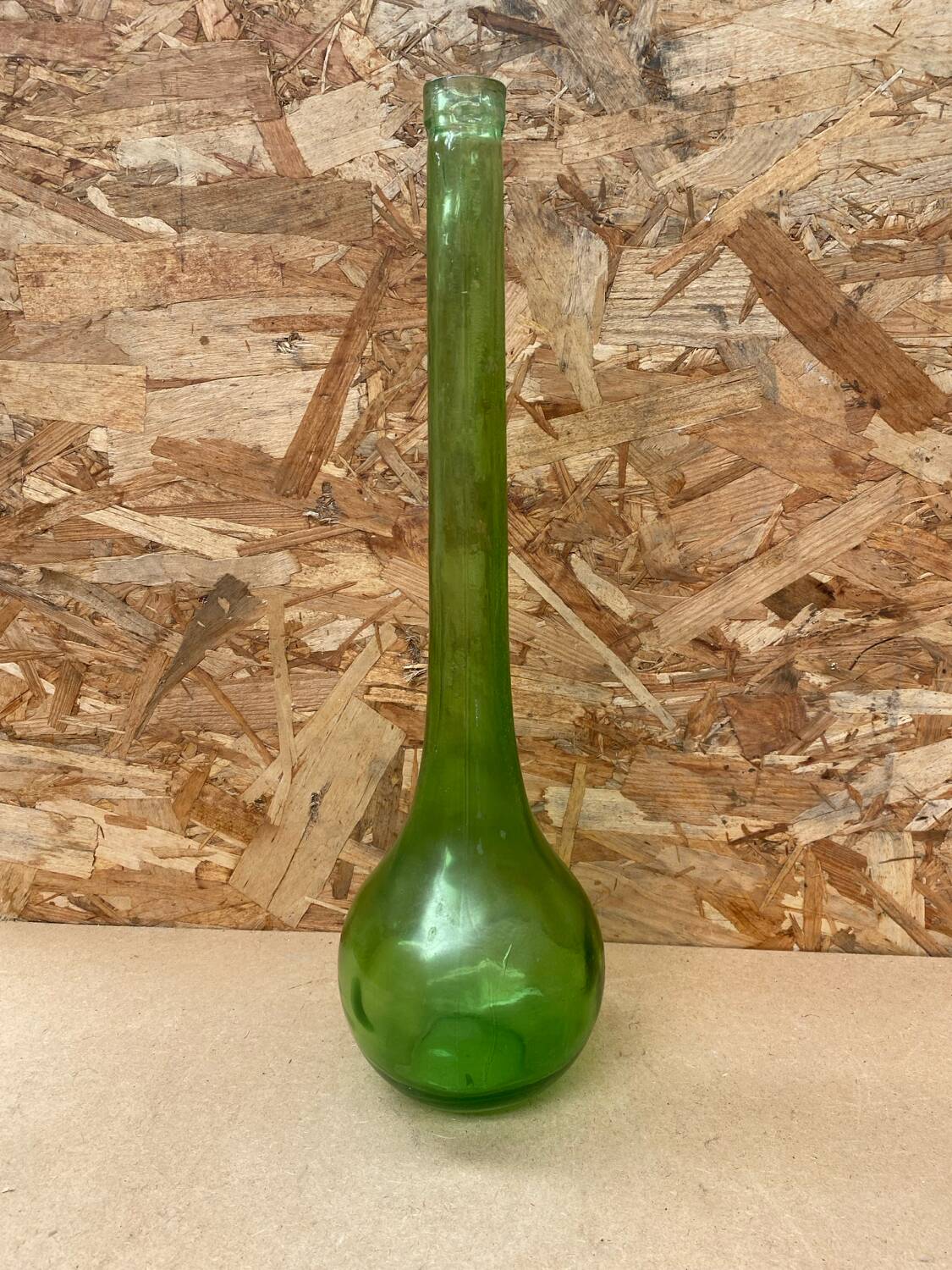 Antique Chianti Dame Jeanne Green Glass Bottle Large Vintage Model