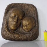 German bronze relief of mother with baby, 1940s.