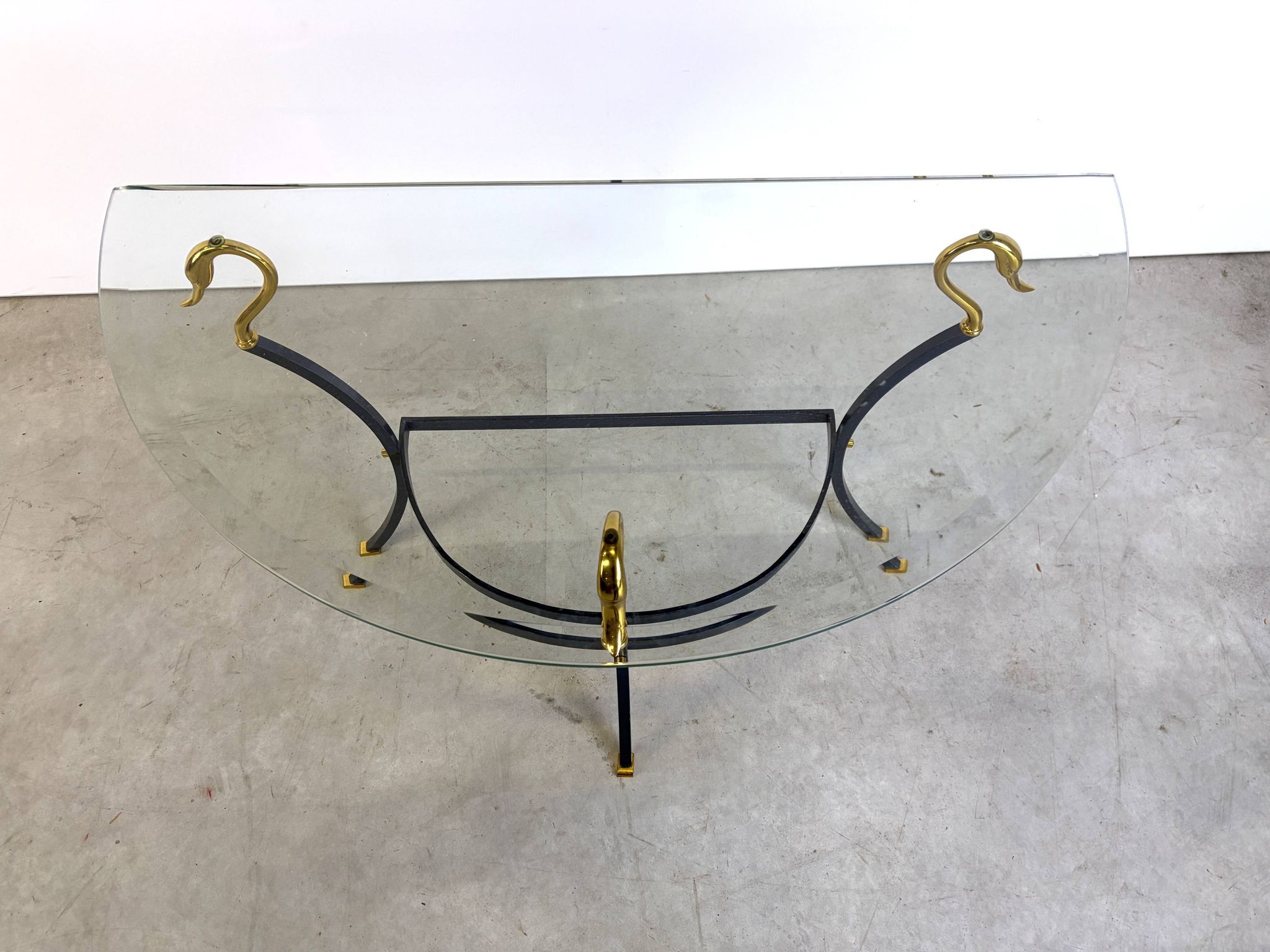Hollywood regency brass swan console, 1980s