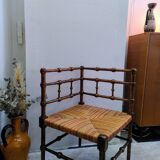 Wood and straw corner chair
