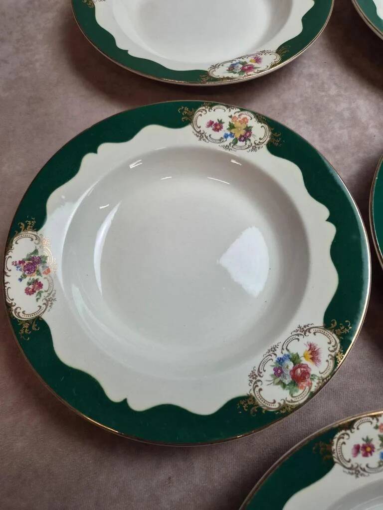 Set of 7 deep plates Digoin Sarreguemines Champagne – Opaque porcelain – Vintage ironstone