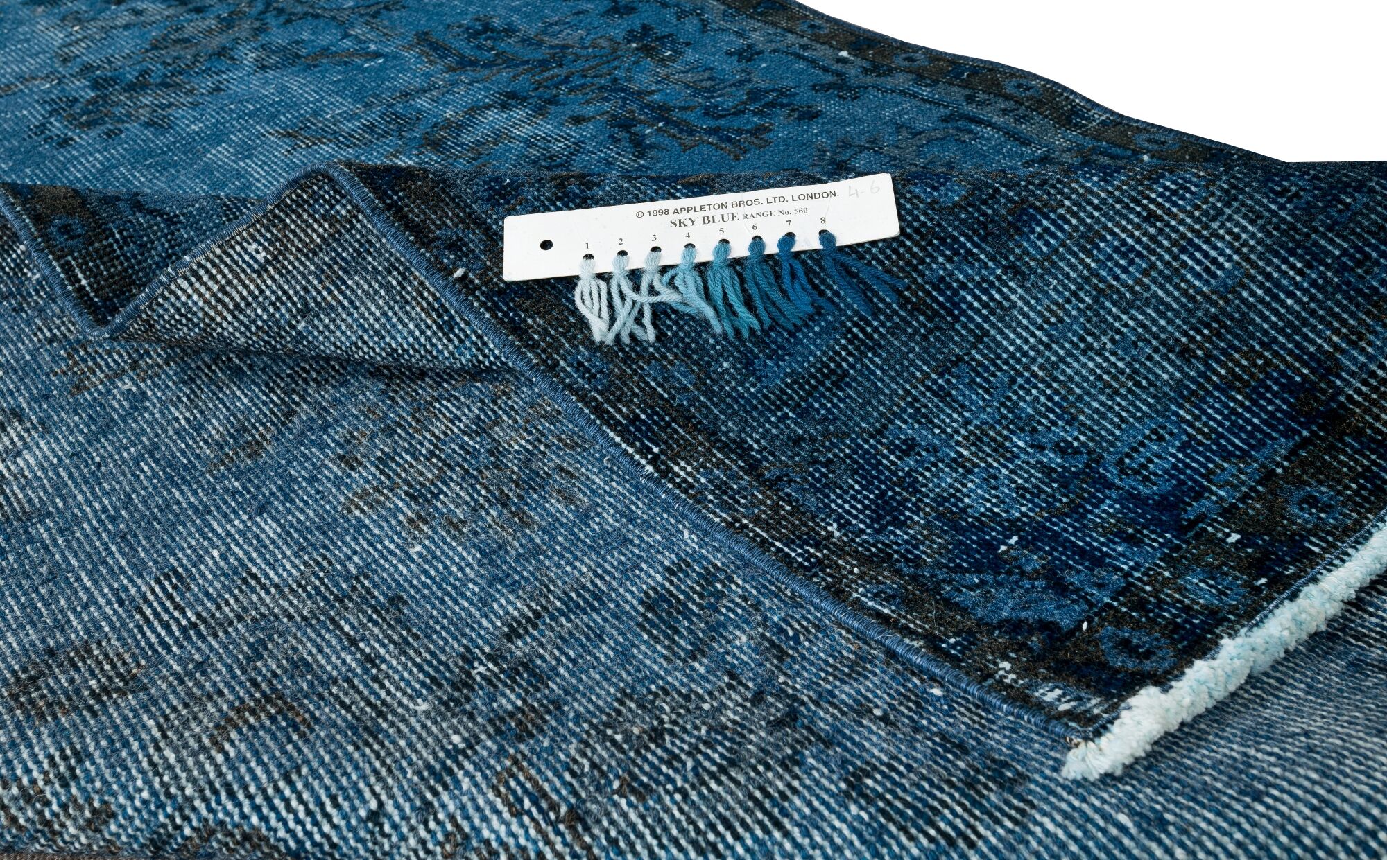 3.8x6.6 ft vintage hand-knotted navy blue over-dyed rug from turkey, woolen floor covering. tek0796