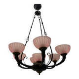 Pink Liberty Style Wrought Iron Chandelier 1960’s