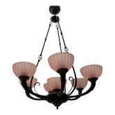 Lustre en fer forgé rose de style Liberty des années 1960
