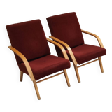 Pair of Czech burgundy brown velvet armchairs 1970