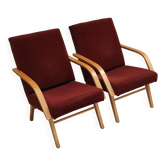 Pair of Czech burgundy brown velvet armchairs 1970