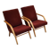 Paire de fauteuils Tchèques en velours marron-bordeaux 1970