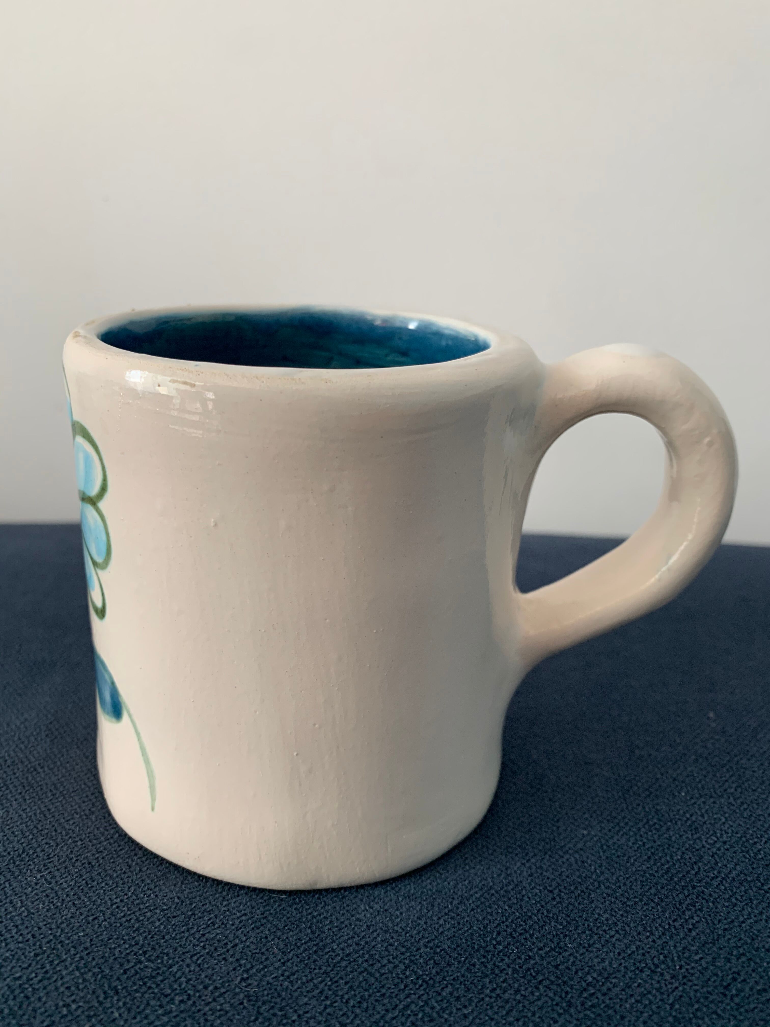 2 cups maja white and blue enamelled ceramic cups