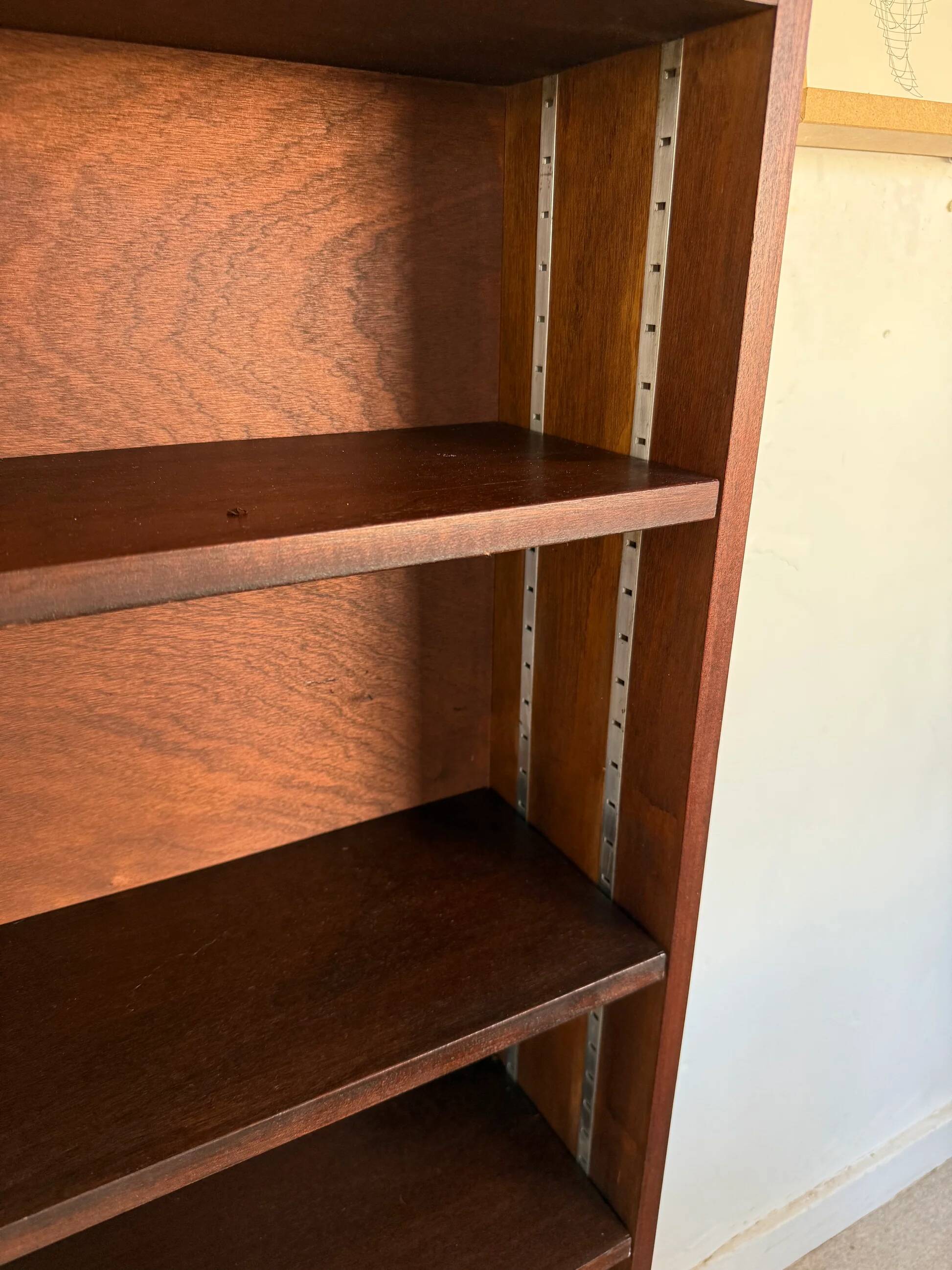 Vintage veneer bookcase with metal legs