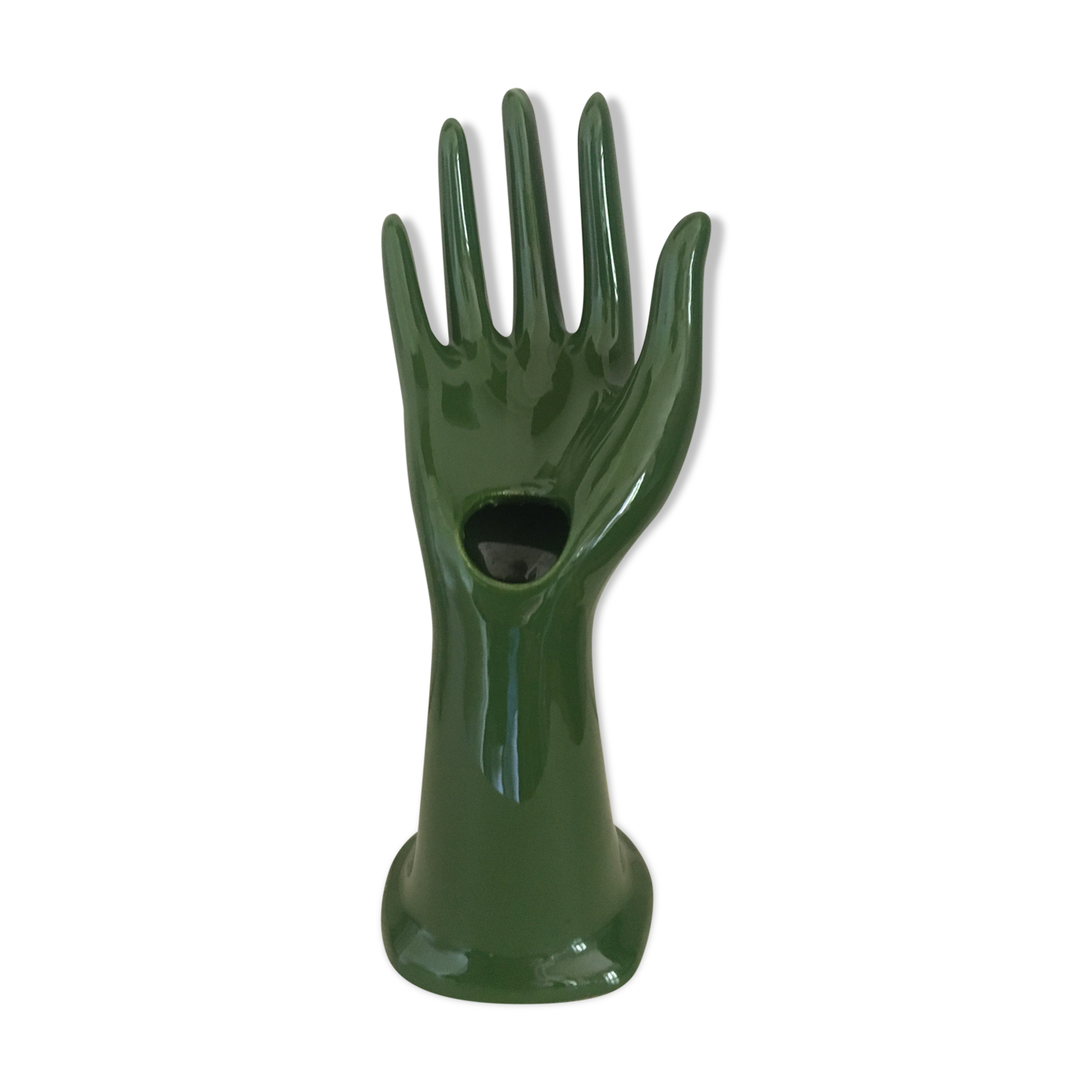 Hand baguier green ceramic 70s