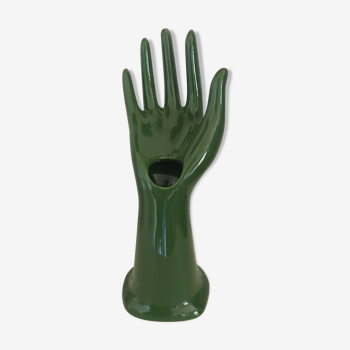 Hand baguier green ceramic 70s