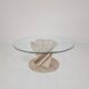 Italian "Flower" Coffee Table in Travertine With Facet-cut Round Plate, 1980s