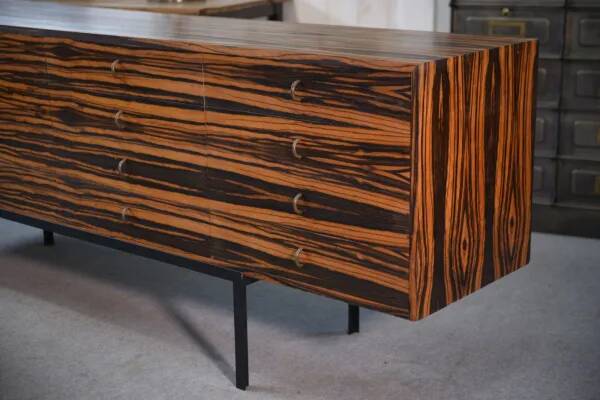 Designer sideboard in Gabonese ebony, 1 door, 12 drawers, 1960s