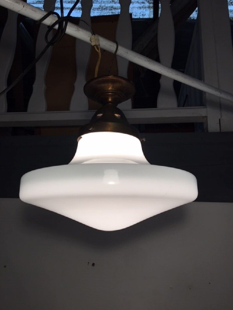 Ancient copper and opaline 1960 ceiling lamp