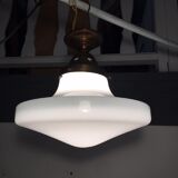 Ancient copper and opaline 1960 ceiling lamp