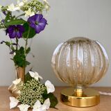 Vintage globe table lamp in half amber, half transparent molded glass