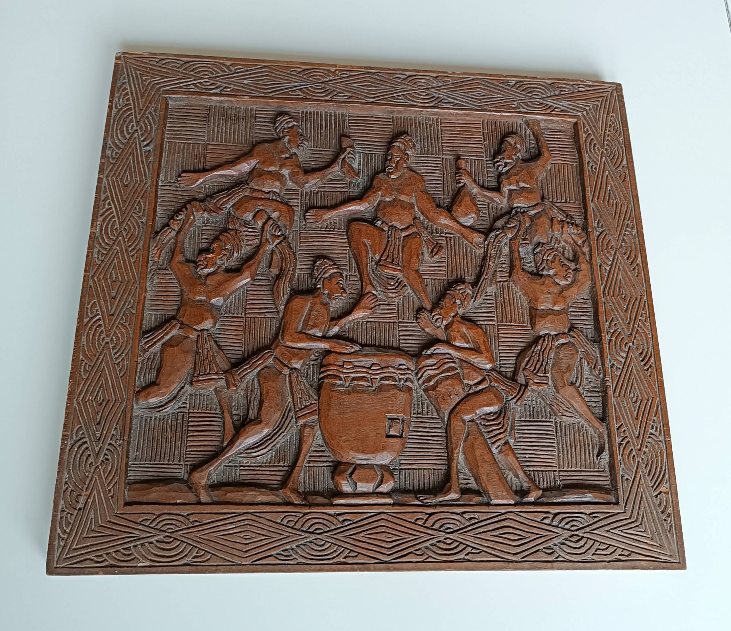 Maurice Sonfack African Tribal Carved Wooden Panel Cameroon