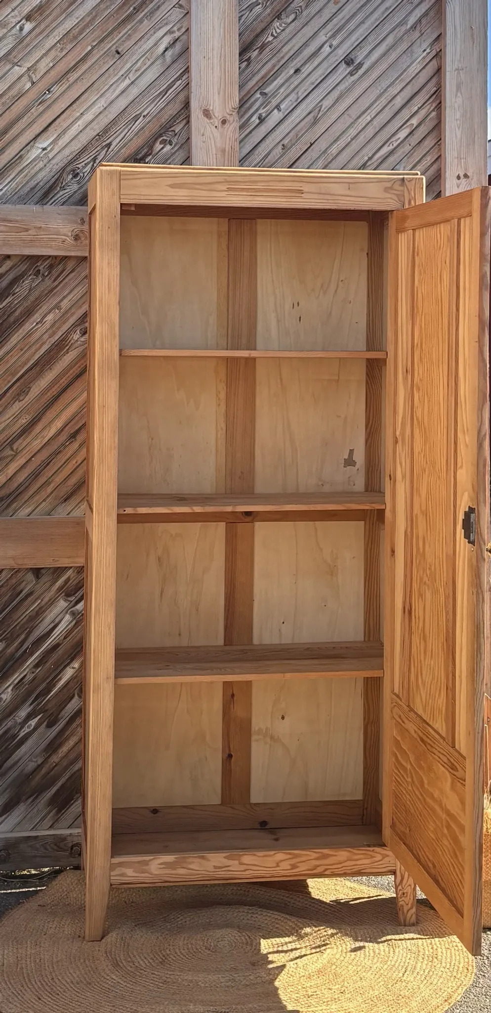 Narrow antique Parisian wardrobe in raw wood