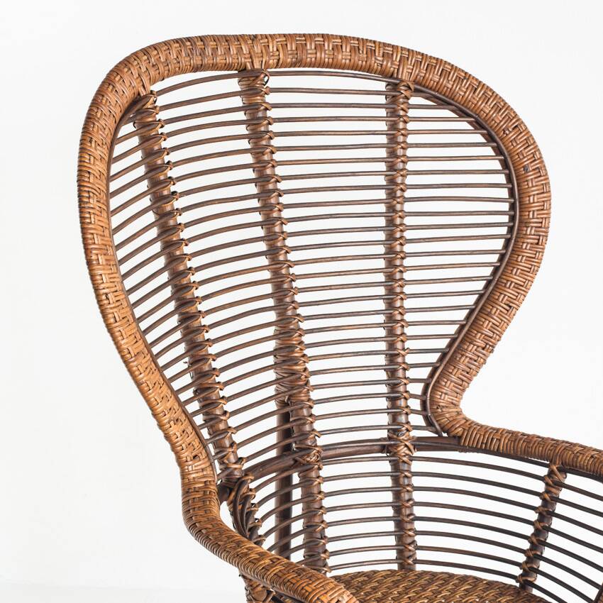 Vintage high armchair in cane/rattan. France, 1960s