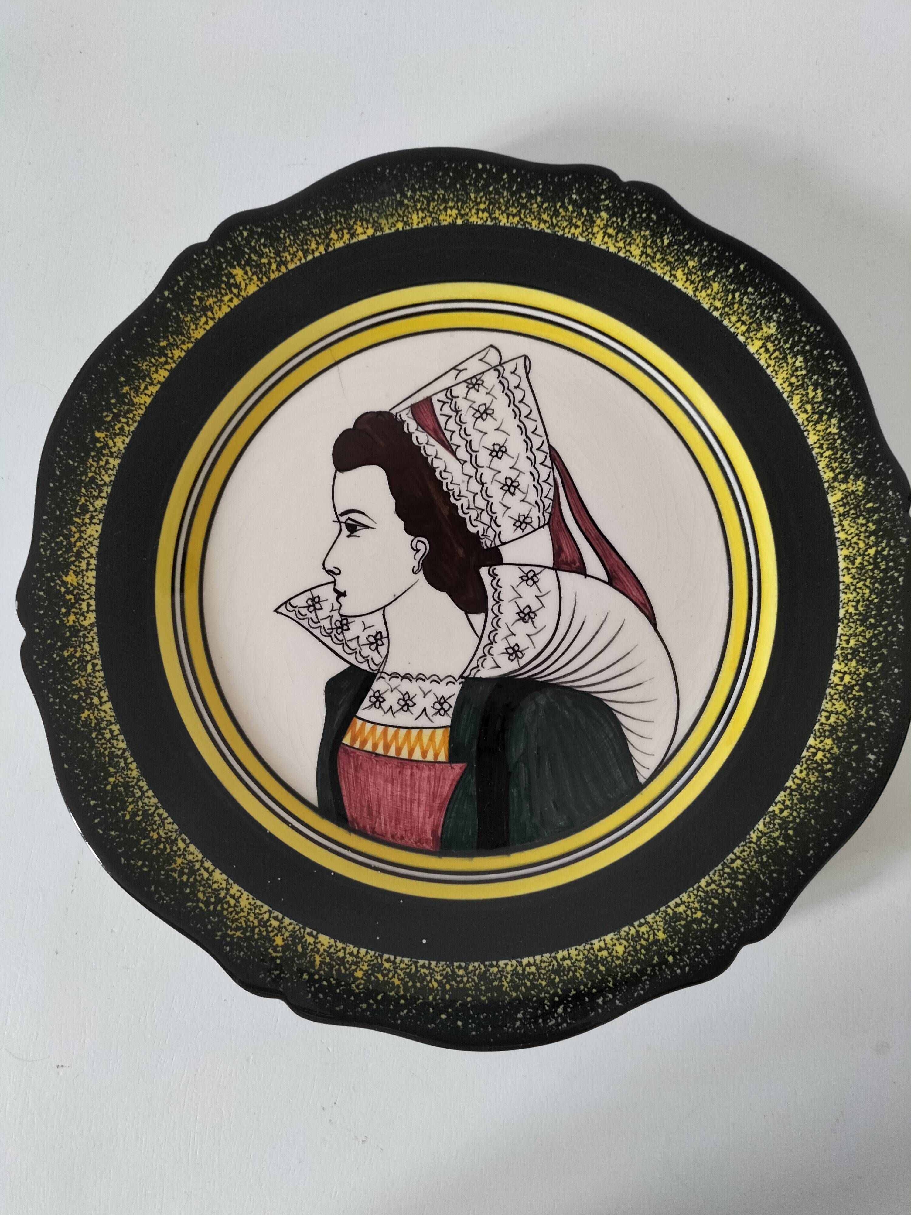 Henriot Quimper Plate – Portrait of a Breton Woman from the Aven Region – Earthenware