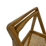 set of four mid century modern folding chairs, wood and webbing chair, italy 1970s design