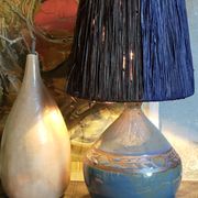 Vintage potter's ceramic table lamp, raffia lampshade