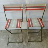 Vintage metal and canvas folding camping chairs
