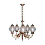 Louis Philippe bronze chandelier Height 80 cm max, diameter 47cm, 5 globes diameter 13cm