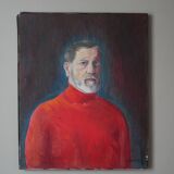 Acrylic painting on canvas portrait of a man from the 60s, old Scandinavian painting