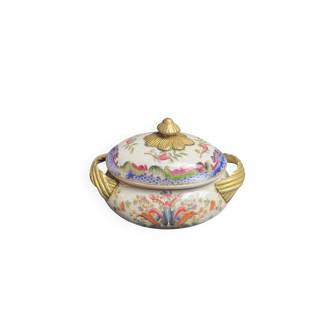 Bonbonnière céramique craquelée décor floral et or XXème