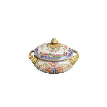 Cracked ceramic candy box with floral and gold decoration, 20th century