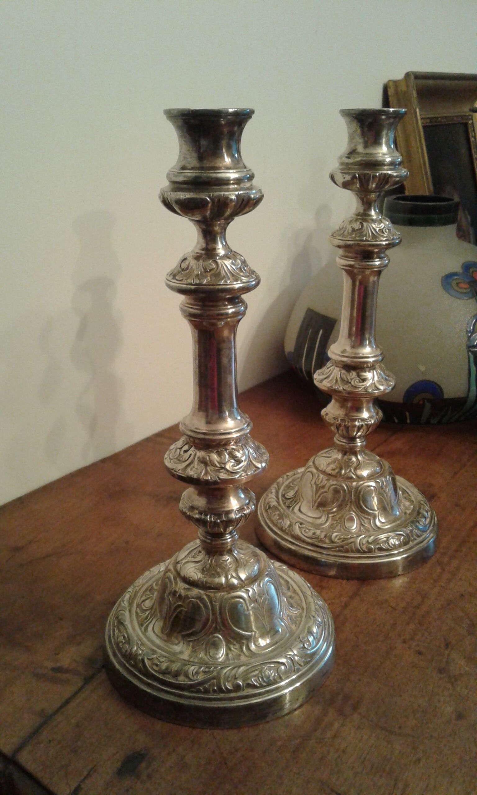Pair Silver bronze bougeoirs. Loui XIV style. late 19th