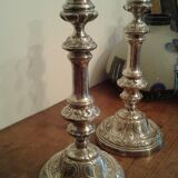 Pair Silver bronze bougeoirs. Loui XIV style. late 19th