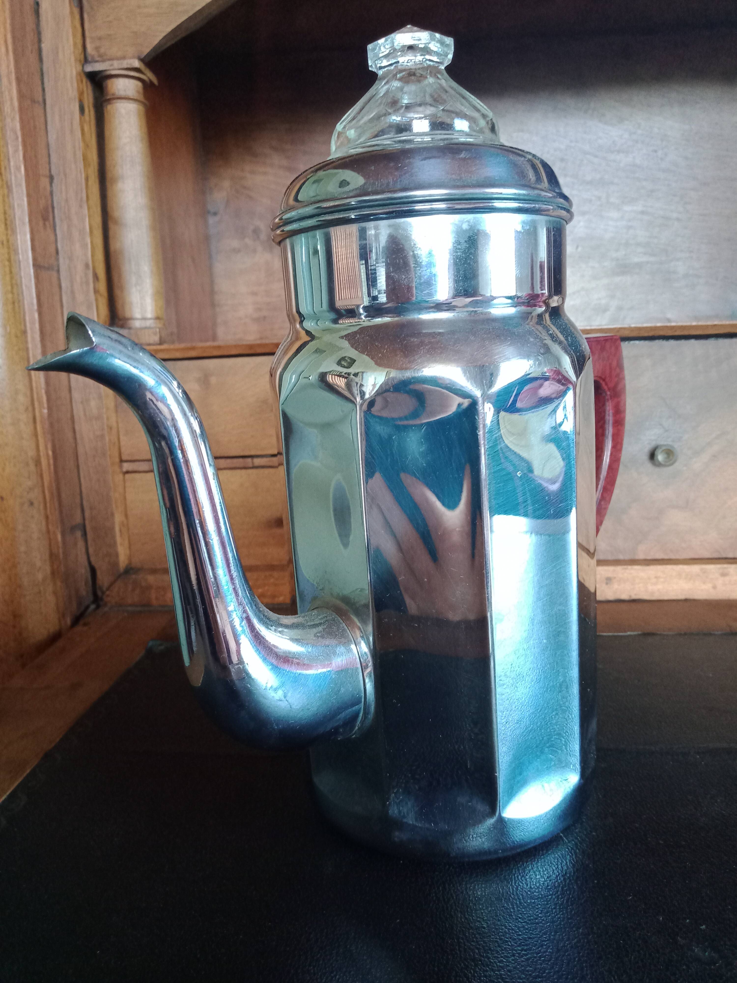 Vintage coffee jug - ADB copper chrome deposited French manufacture - bakelite handle