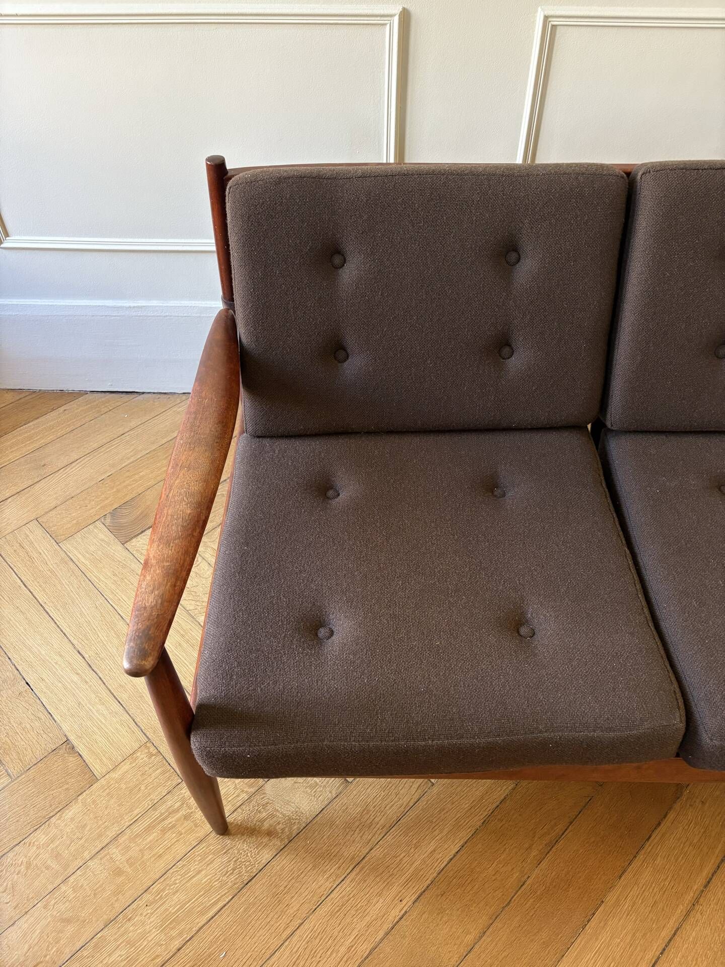 Teak and Danish Scandinavian wool sofa