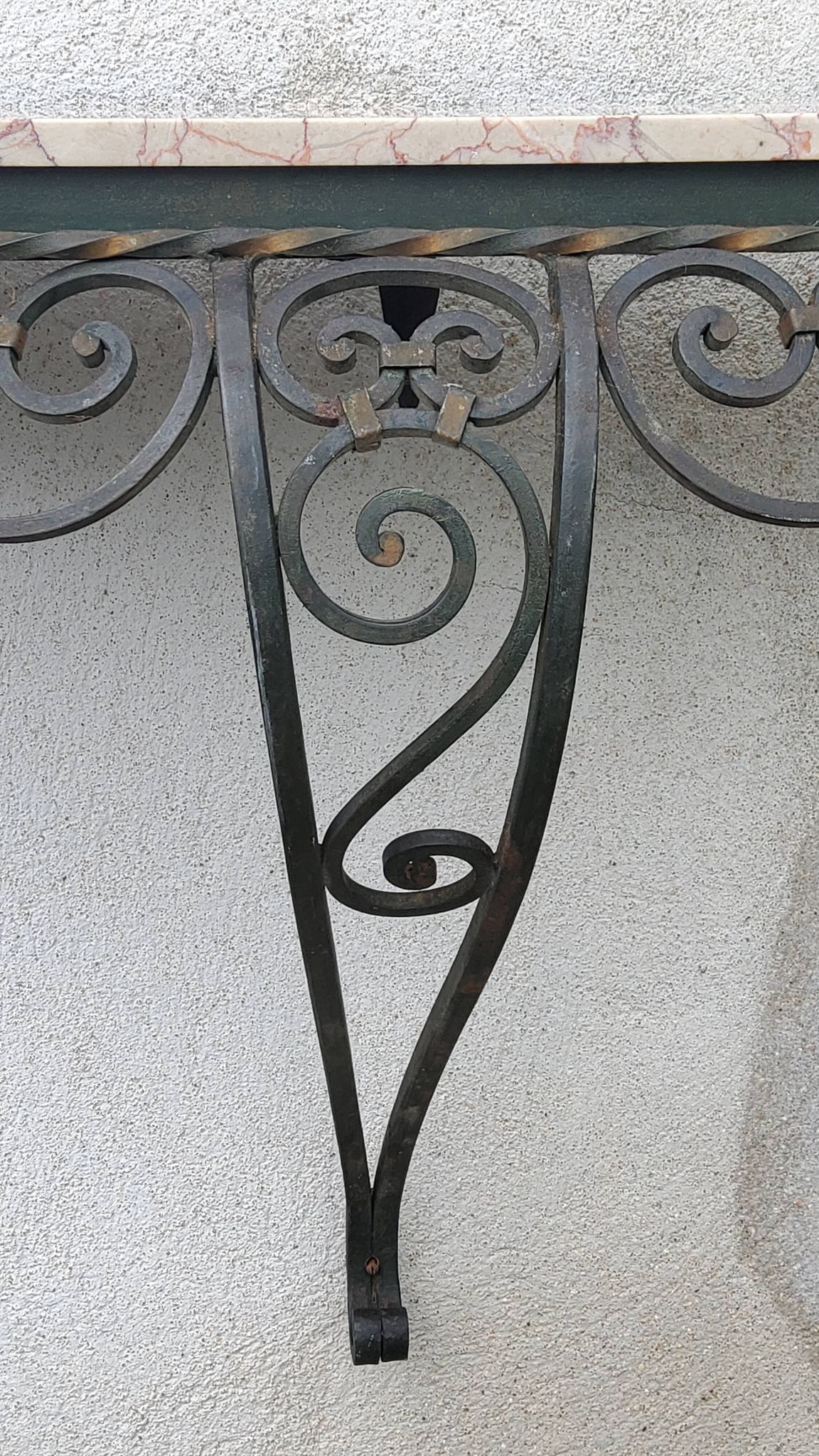 Console of wall lamp of the 50s in wrought iron and marble top