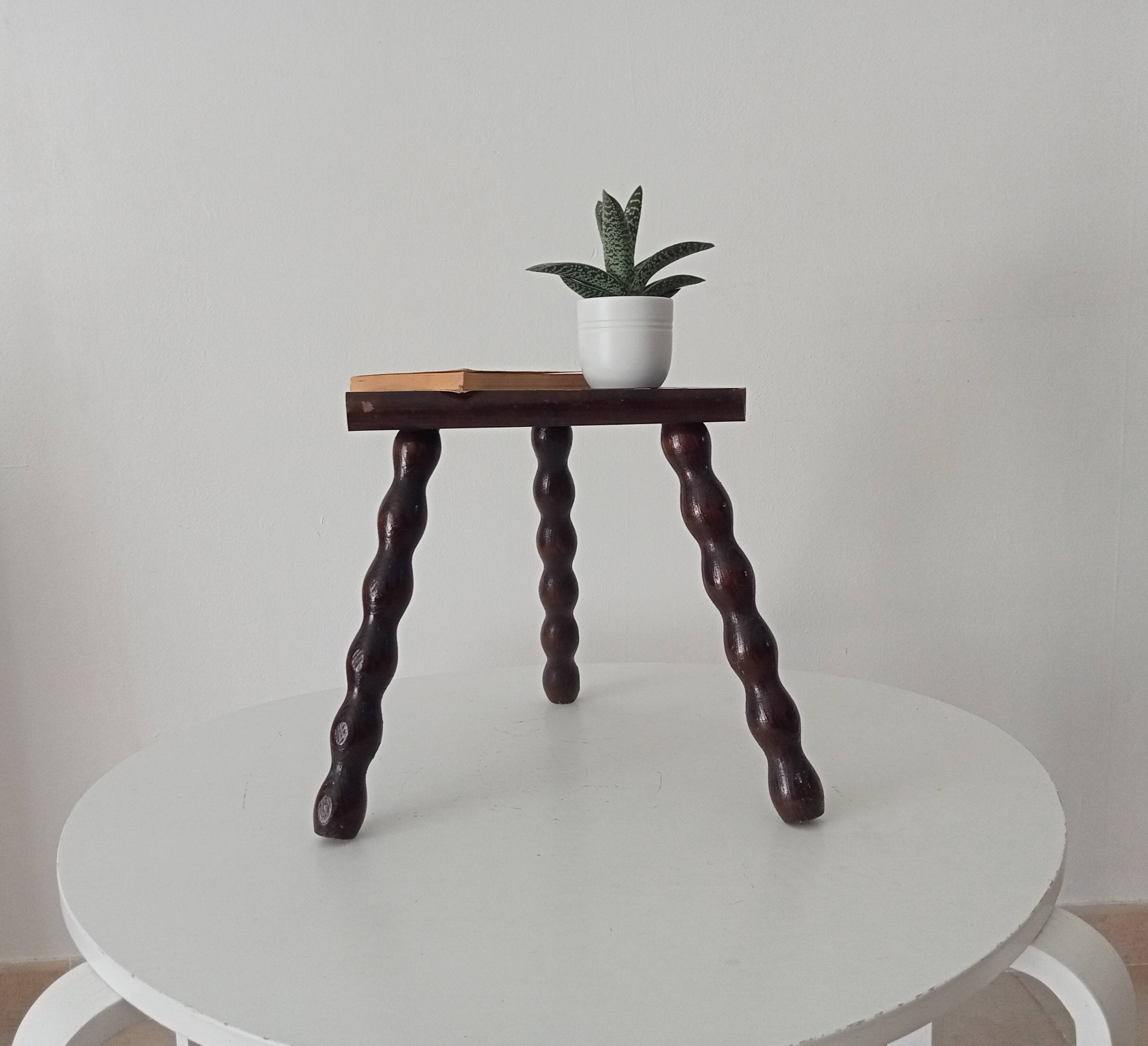 Vintage turned wooden tripod stool
