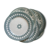 6 old dessert plates, iron earth, green décor