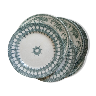 6 old dessert plates, iron earth, green décor