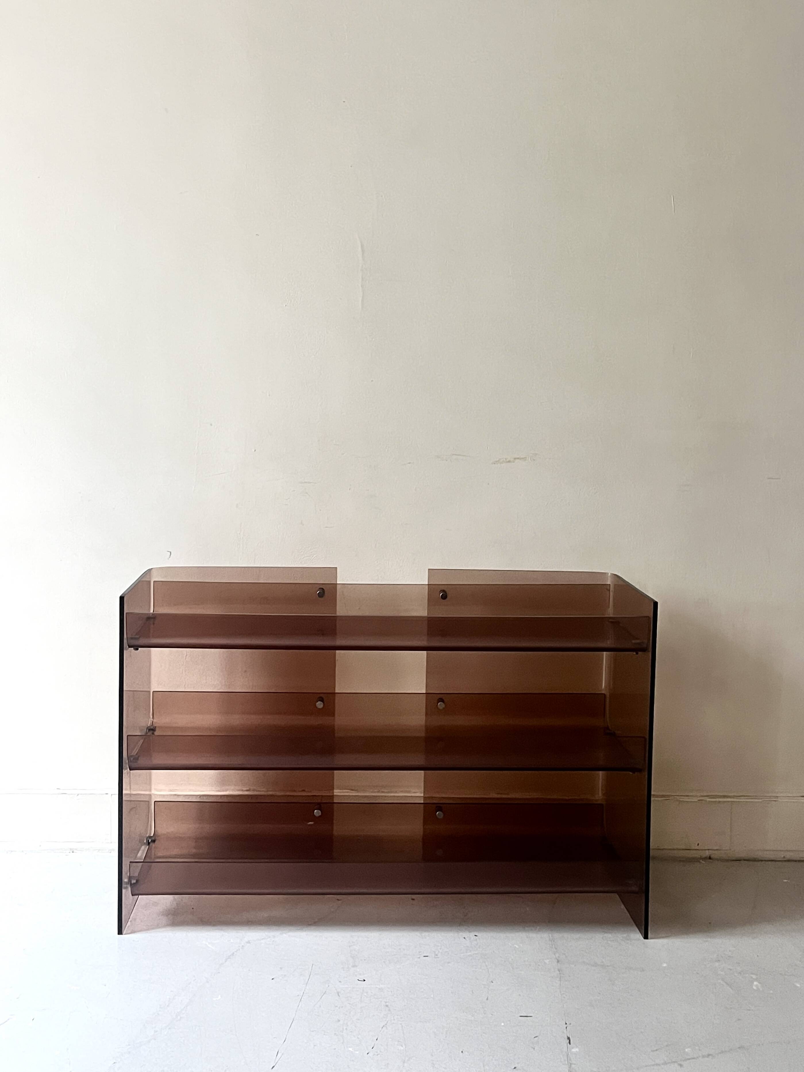 Roche Bobois smoked plexiglass console bookcase, 1970 design