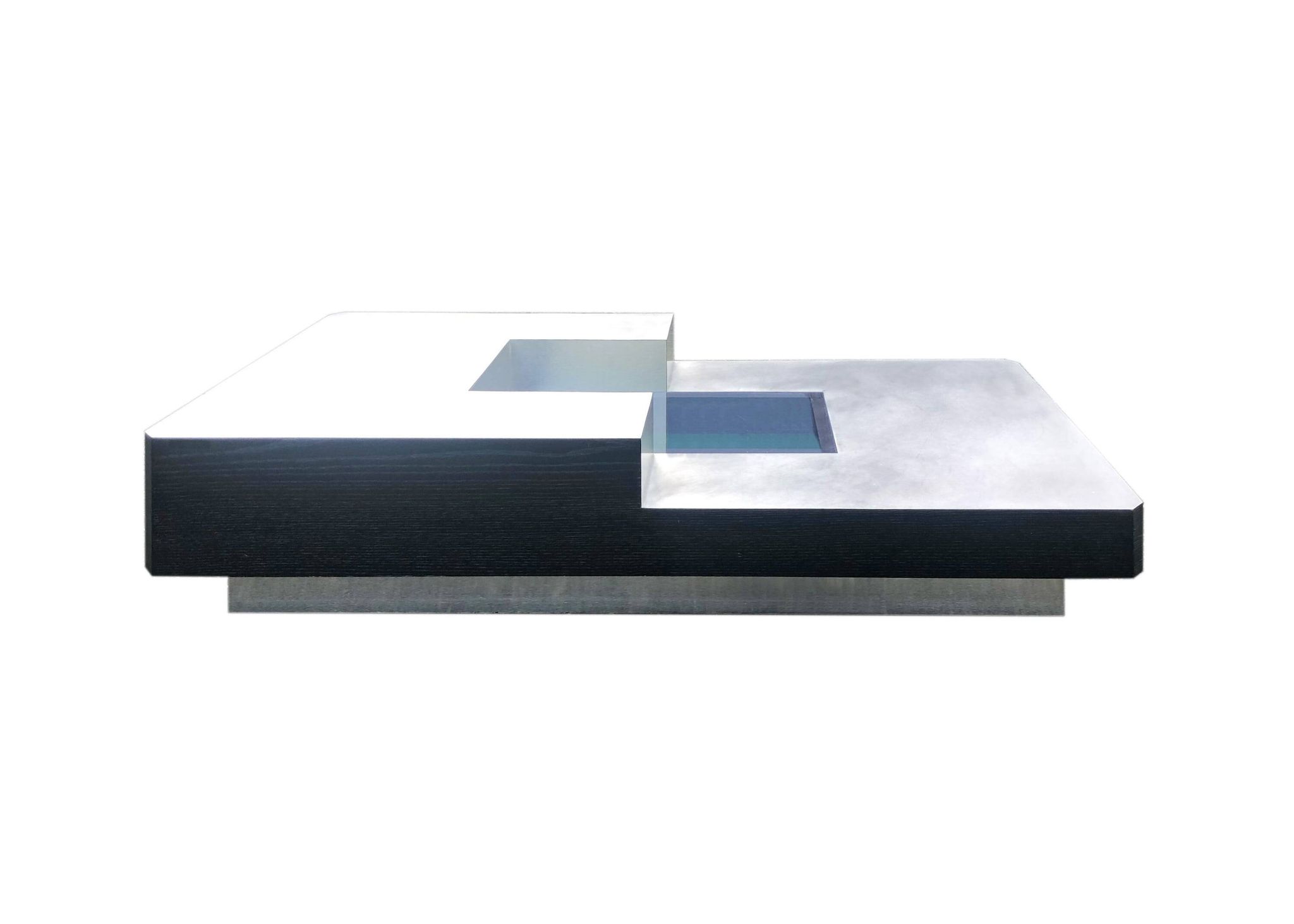 Italian design coffee table in metal and wood with integrated bar, 1970s