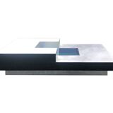Italian design coffee table in metal and wood with integrated bar, 1970s