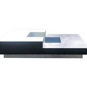 Italian design coffee table in metal and wood with integrated bar, 1970s