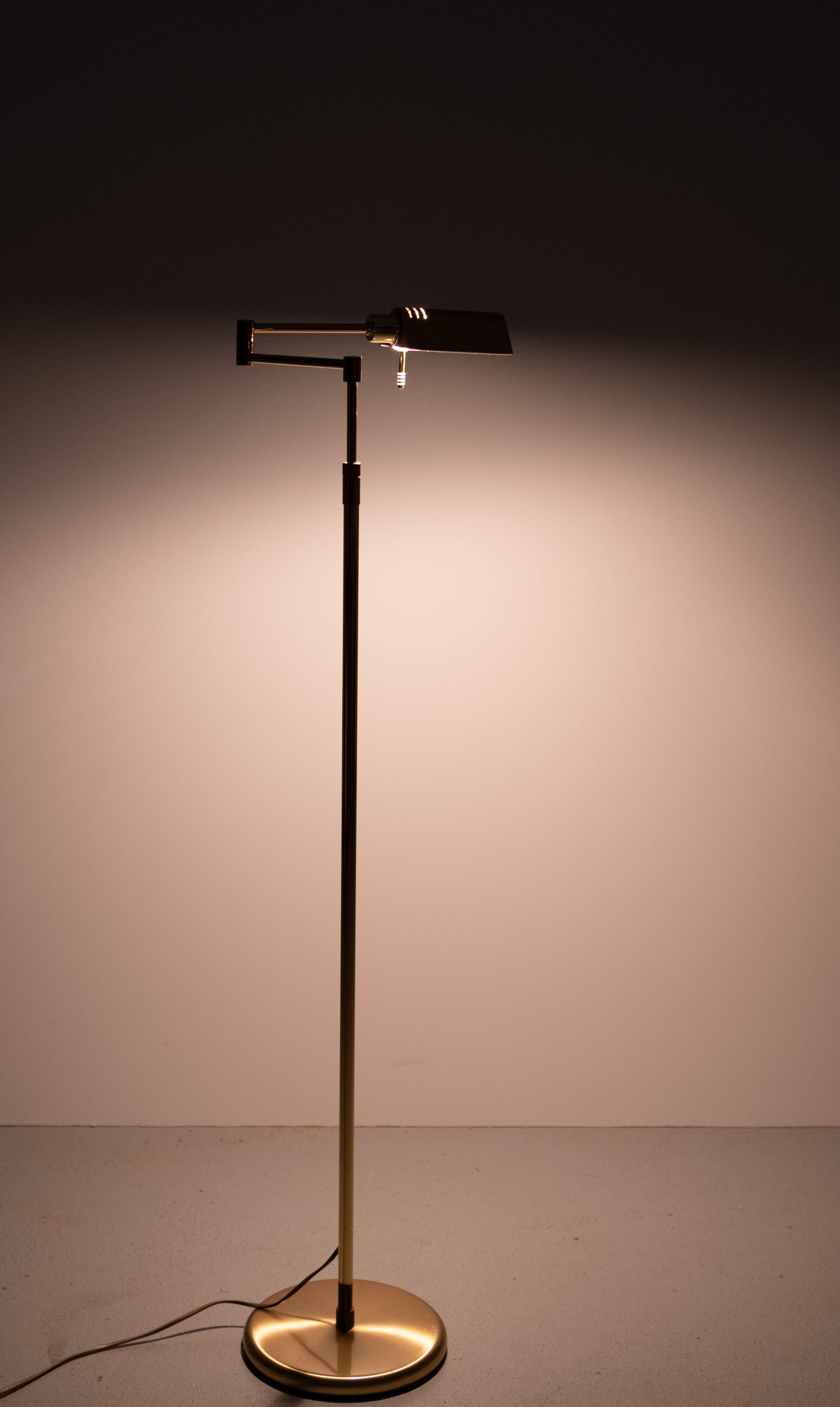 Holtkoetter Brass swing arm floor lamp Germany 1980s