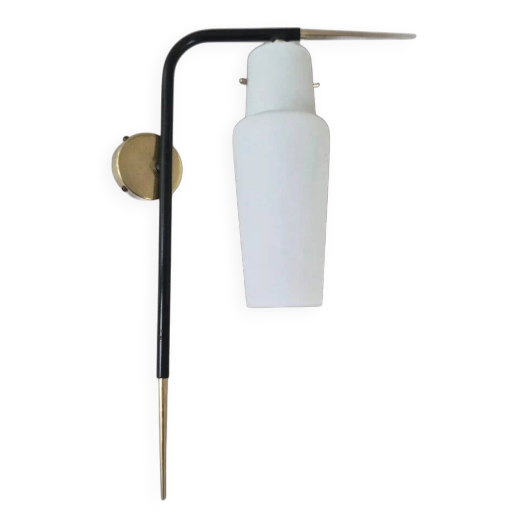 Vintage 1950 applique house arlus gold plated brass black metal & opaline 50s ret