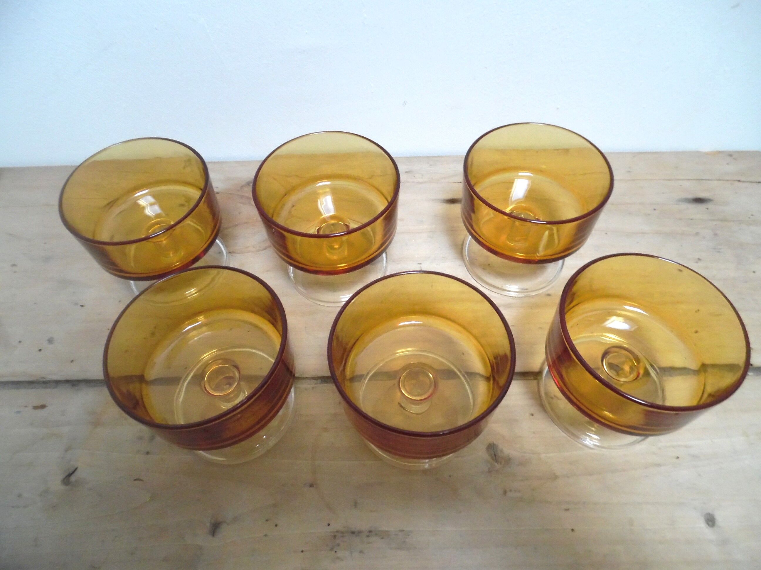 Six amber stemware