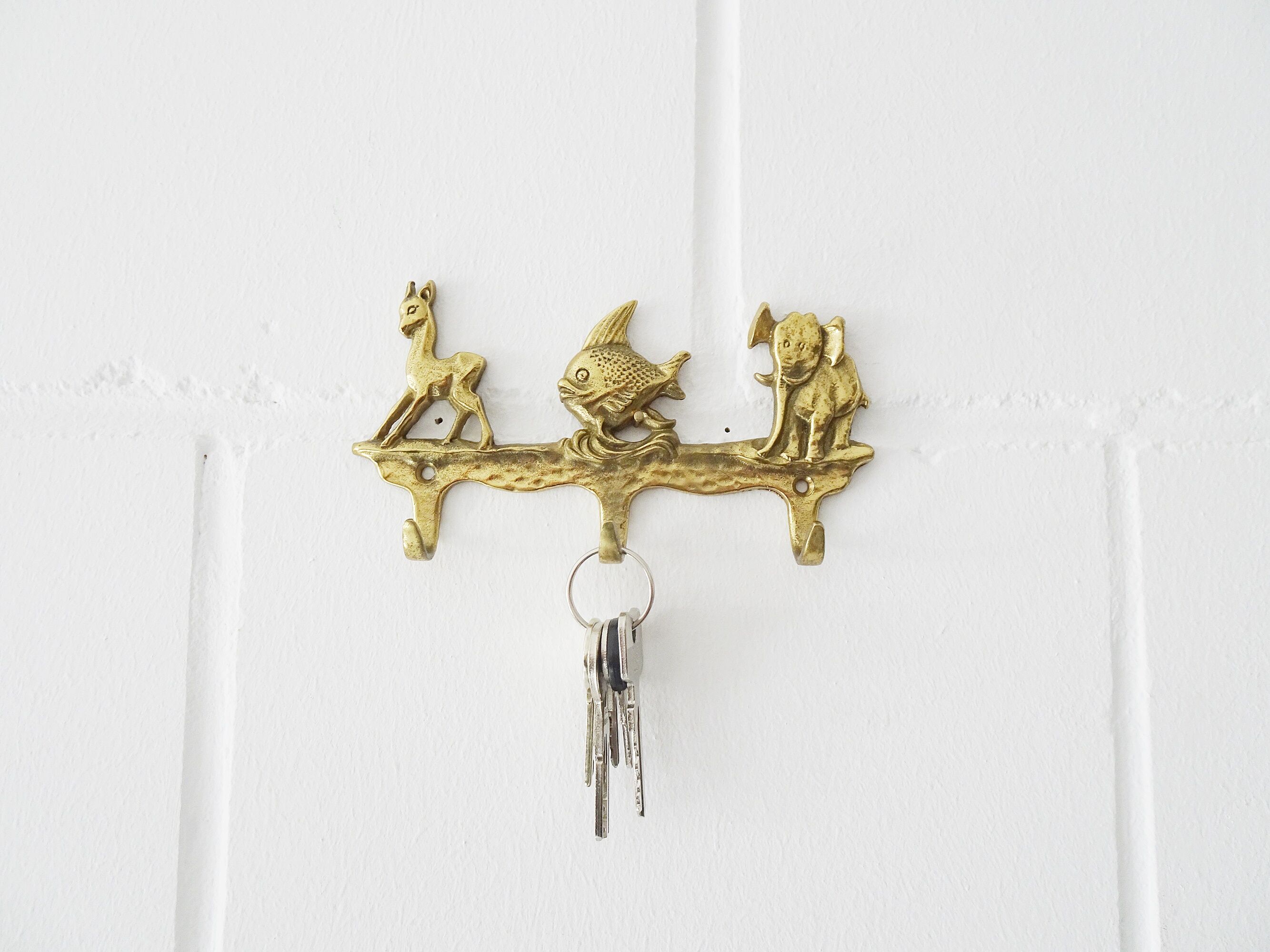 Brass coat rack with animal motif, wall hook children's room, key rack